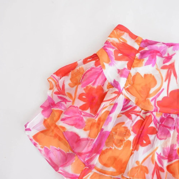 Milly Mira Paper Ruffled Floral Peony Mini Skirt In Orange Multi 8  NWT - Picture 13 of 14
